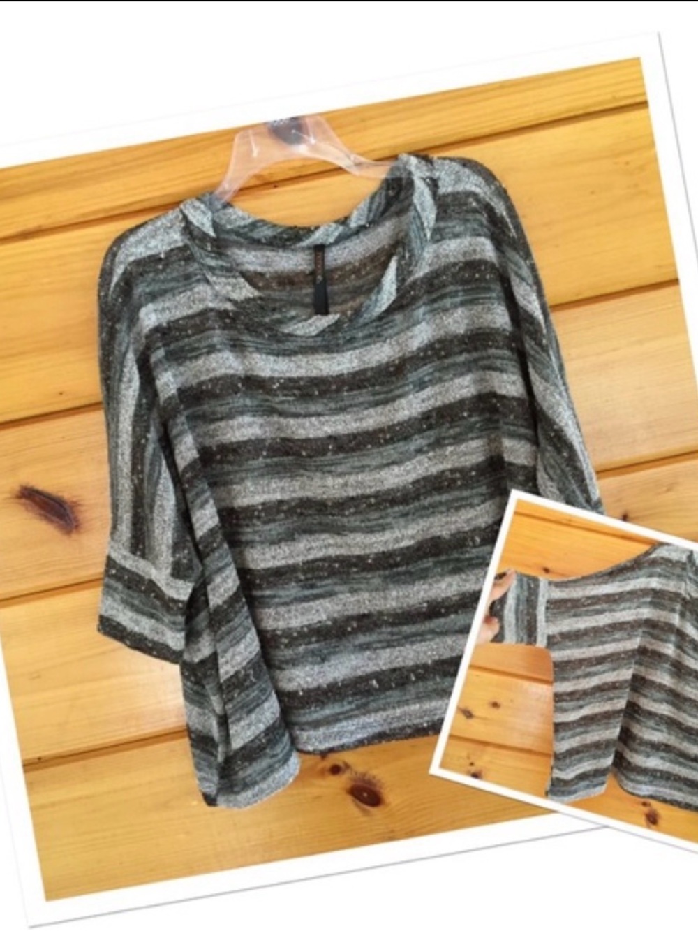 Beautiful Boho Knit  Top Casual 3/4 sleeve Oversized Blouse L